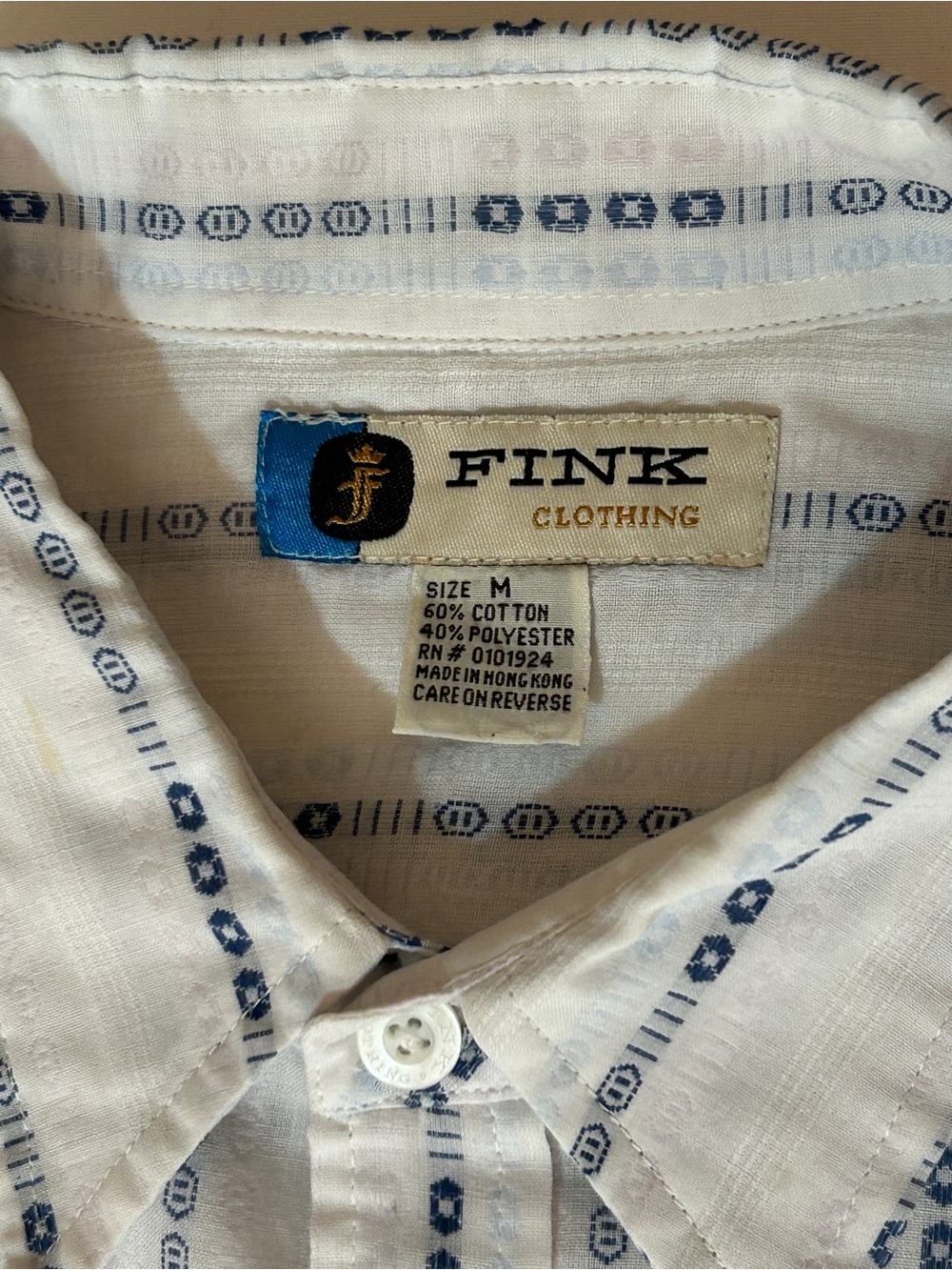 FINK - Men's Short Sleeve Button-Up Shirt in White with Navy Stripes - Picture 6 of 8